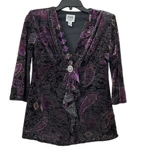 R&M Richards Purple Black Velvet Burnout Top 6P Whimsigoth Dark Romantic Evening